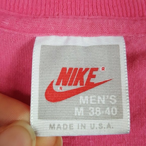 SOLD Vtg 80s Nike T-Shirt M Pink Double Sided - Picture 6 of 12